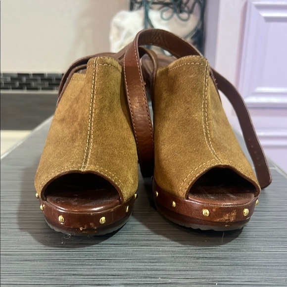 Tory Burch Brown Mules with Wooden Platform and Gold Studs Size 9.0 - Picture 5 of 7